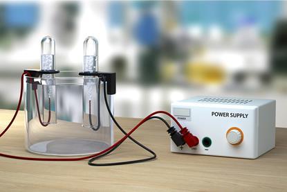 A 3D rendered illustration of the equipment required for an experiment using an electrolysis cell