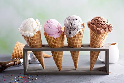 Photos of four difference ice creams in cones