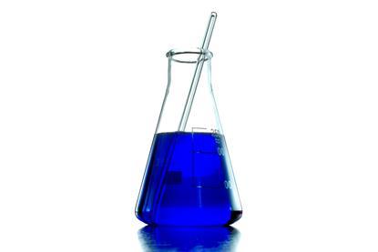 Conical flask containing Conical flask containing methylene blue redox indicator with glass stirring rod