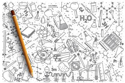 Chemistry equipment and formulae sketched