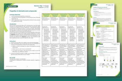 Example pages from the worksheet and teacher notes that make up this resource including cut-out structure strips