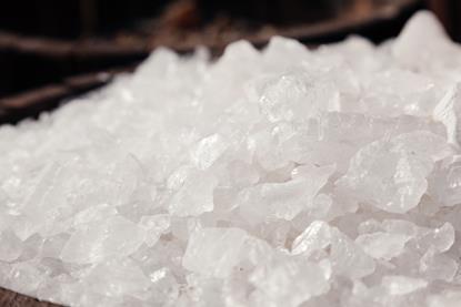 Macro photograph of white alum crystals