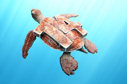 A digital illustration of a swimming turtle with a 14 on its shell