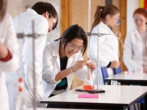 Students performing a titration experiment