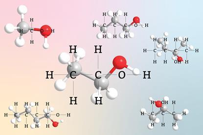 The chemical structures and 3d models of methanol, ethanol and the two forms of both propanol and butanol
