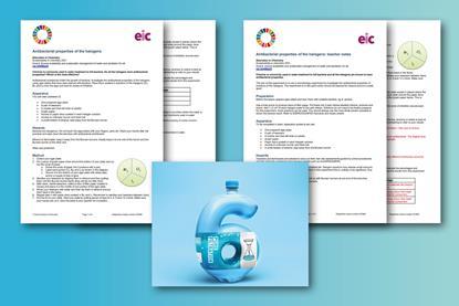 An image showing the pages available in the downloads with a water bottle in the shape of a 6 in the foreground. 
