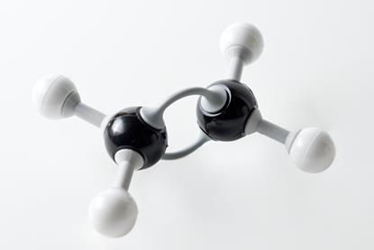 A plastic model of a molecule of ethene