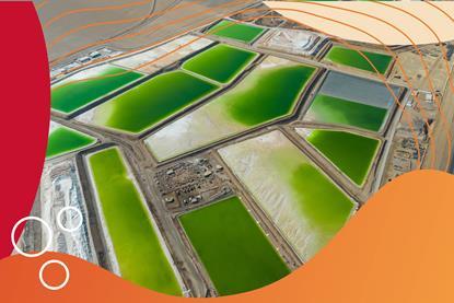 Aerial view of lithium fields or evaporation ponds in the Atacama desert, South America