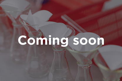 A photograph showing apparatus for filtering mixtures, including conical flasks, glass funnels and filter paper. Superimposed text reads "Coming soon".