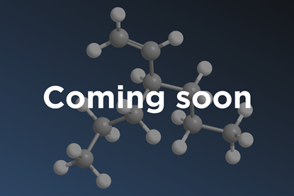 A 3D rendered model of an alkene molecule, with superimposed text reading "Coming soon"