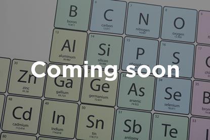A close-up of part of the periodic table, with superimposed text reading "Coming soon"