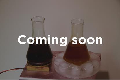 Two iodine clock reactions in beakers, with text superimposed that reads "Coming soon"