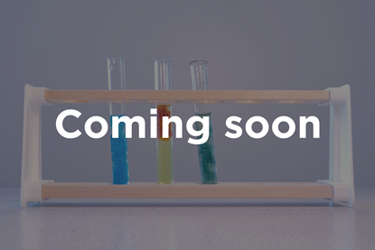 A close-up photograph of three test tubes containing precipitates of different colours. Superimposed text reads "Coming soon".