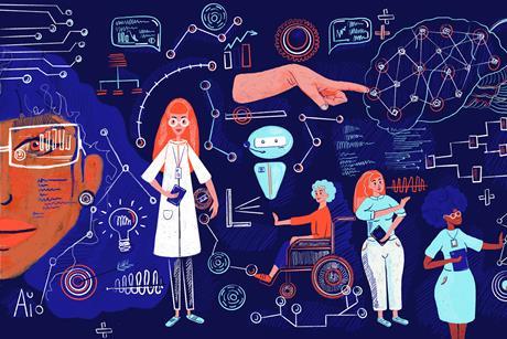 A cartoon of women working in different areas of science