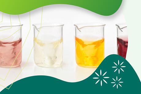 Four beakers with liquid of different colours suggesting different concentrations of solutions