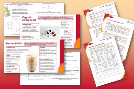 A collection of screenshots showing teacher notes, student sheet and presentation slides