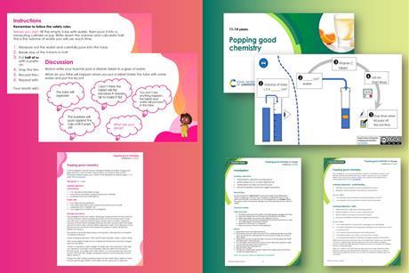 Example pages from teacher notes, student worksheet and classroom slides that make up this resource, one half shows the primary resource and the other half the lower secondary version