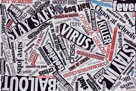 A collection of newspaper headlines from 2020 during the Covid virus outbreak