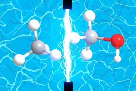 Molecules of methane and methanol with a plasma burst on a water background