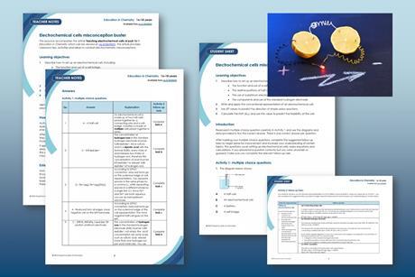 Previews of the Electrochemical cells misconception buster student sheets and teacher notes, and a lemon battery