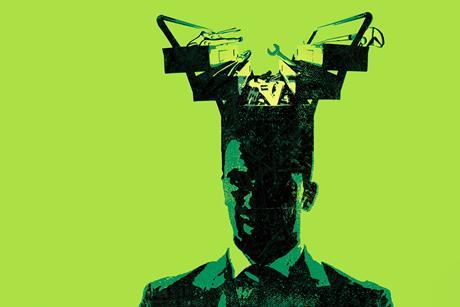A man whose head is a tool box full of DIY tools