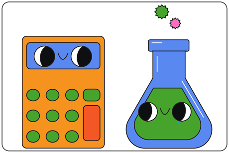 A cartoon conical flask meets a cartoon calculator