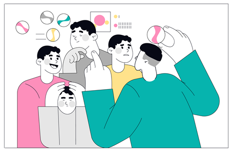 A cartoon of a student going through different emotions as a teacher uses marbles to explain relative atomic mass