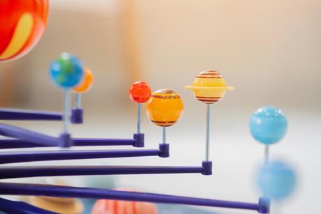 A plastic model of the solar system in a classroom
