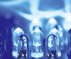 Gallium nitride LEDs emit blue light
