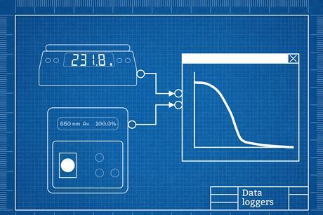 In the style of a technical drawing, a set of digital scales and a colorimeter feed results into a graph