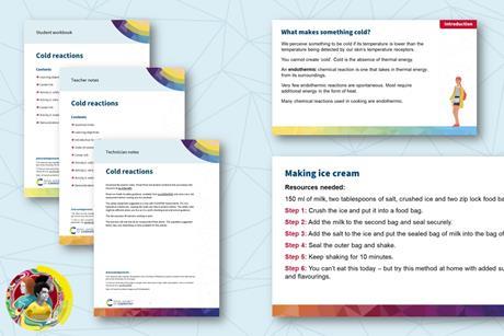 Preview of the Cold reactions PowerPoint presentation slides, student workbook, teacher and technician notes
