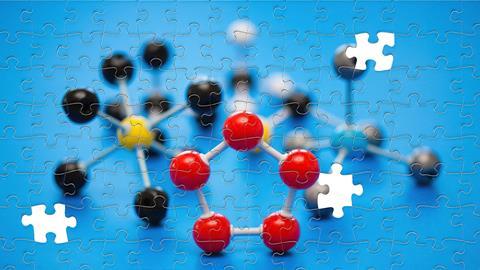 An image showing a nearly solved puzzle of chemical structures