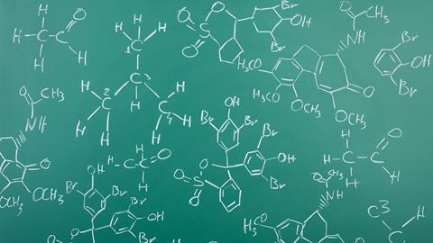 Blackboard with chemical structures