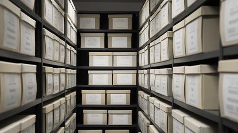 A storeroom with archive boxes