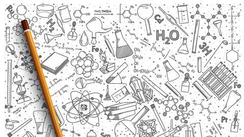 Chemistry equipment and formulae sketched