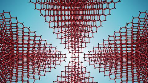 A model of a diamond molecular structure flipped in four directions