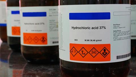 An image showing bottles of hydrochloric acid 37%