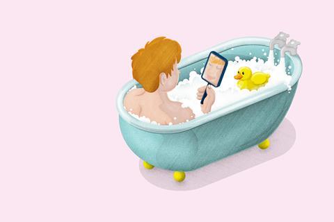 A cartoon of a person in a steamy bathtub