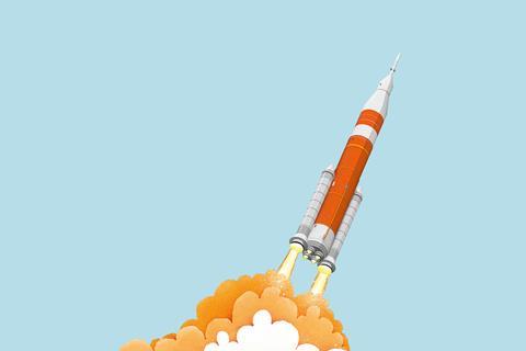 An illustration of a rocket taking off