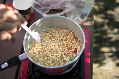Cooking dehydrated noodles on a camping stove