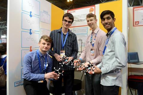 A group of students presenting the project at the Big Bang UK Young Scientists and Engineers Competition in 2014