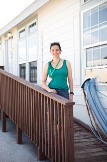 Marina Vance in front of the UTest house during the HOMEChem study