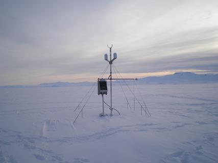 An image showing a weather station located in the Ross Sea region of Antarctica