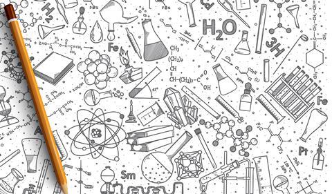 Chemistry equipment and formulae sketched