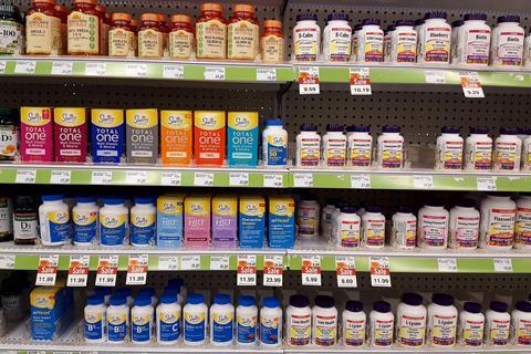 Shop shelves with food supplements