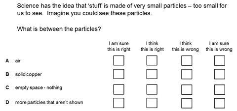 MCQ confidence grid about what is found between particles