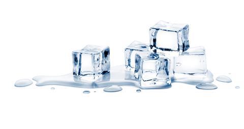 Melting ice cubes on white background
