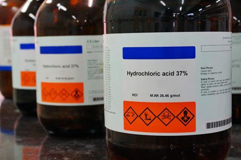 An image showing bottles of hydrochloric acid 37%