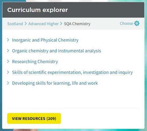 Screen shot of Curriculum explorer web page