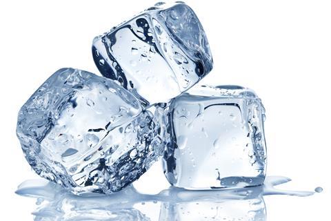 Three ice cubes melting 
